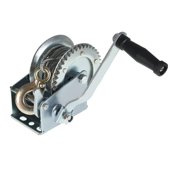 Heavy Duty Hand Crank Winch with Brake, 1600Lbs Load Capacity, Metal Construction, Steel/Nylon Cable for Boat, Trailer, ATV & Deer Feeder, Easy Installation