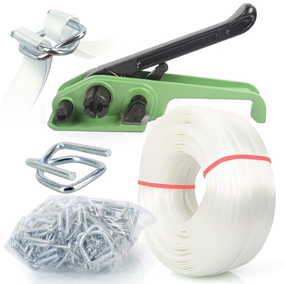 Heavy Duty Hand Pallet Strapping Banding Kit - 3/4" x 320' Woven Cord Strapping, 2000 lbs Break Strength, Polyester Cord Strapping Tensioner, 50pcs Reusable Buckles, Strapping Kit for Packing