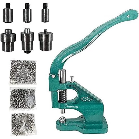Heavy Duty Hand Press Eyelet Grommet Machine Punch Tool Kit - 3 Size Dies (#0 #2 #4) & 1500 count Grommets for Banner, Canvas & Leather Work