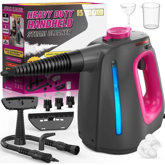 Heavy Duty Handheld Steam Cleaner for Cleaning with Lockable Steam Button&11pcs Accessories, Unlimited Water Addition for Continuous Steaming, Multi-Purpose Steamer for Cleaning , Grout (Purple)