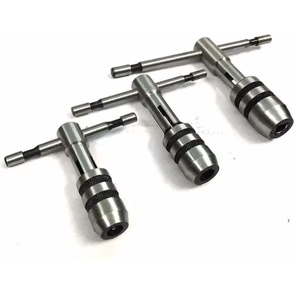 Heavy Duty Handle Tap Wrench Set Of 3 - Reliable Collet Jaws For Accurate Tappin