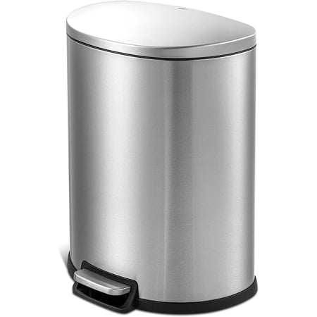 Heavy Duty Hands-Free Stainless Steel /Kitchen Step Trash Can, Fingerprint-Resistant Soft Close Lid Trashcan, 13Gal, D Shape