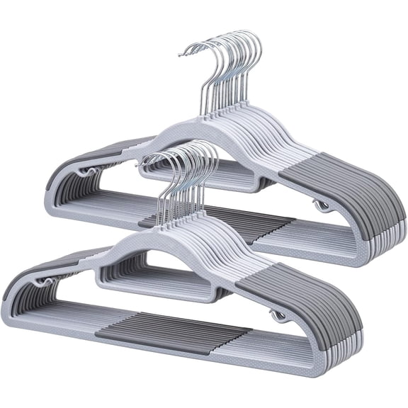 Plastic Clothes Hangers, Space Saver, Non Slip, 360 Swivel Hook, Slim, Sturdy Heavy Duty for Coat, Durable for Suits, Light and Dark Gray