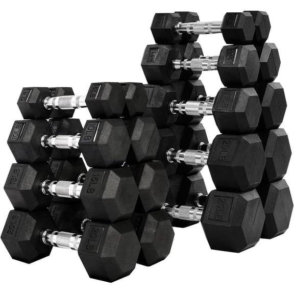 110LB Home Gym Dumbbell Set for Men & Women – Rubber Coated Hex Non-Roll Iron Weights, Strength Training & Muscle Building for All Fitness Levels