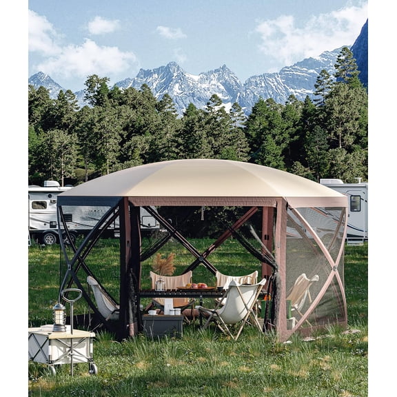 Heavy Duty Hexagon Pop Up Outdoor Gazebo 12x12 FT, 6 Removable Side Curtains – Weatherproof 210d Oxford Canopy,for Patio, Camping, Lawn, Picnic Shelter