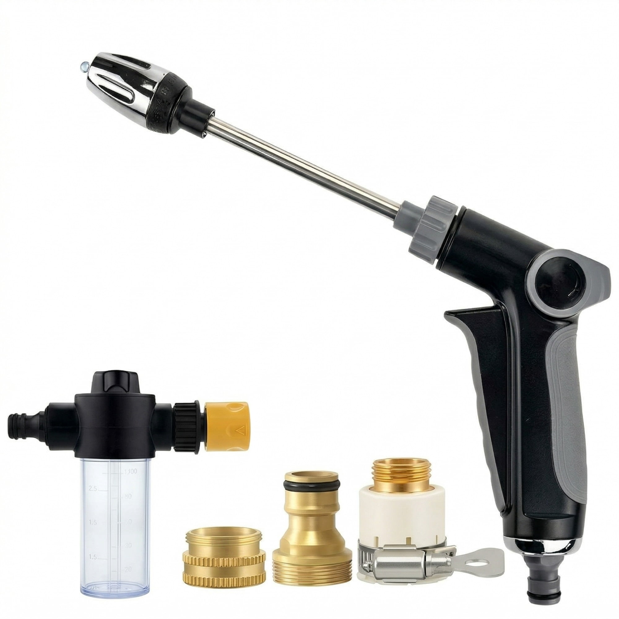 Heavy Duty High Pressure Garden Hose Nozzle - Power Washer Wand Attachment for Standard 3/4" Hose - Adjustable Spray Nozzle for Car Wash, Patio Cleaning, Pet Shower & Plant Watering - Leak-Proof