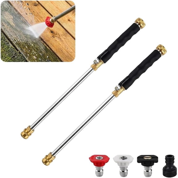 Heavy Duty High Pressure Hose Nozzle, 3-in-1 Adjustable Wand for Patio Car Driveway Cleaning, Metal Garden Hose Attachment with Brass Connector(2 Set) (K)