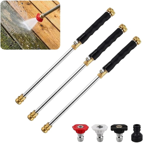 Heavy Duty High Pressure Hose Nozzle, 3-in-1 Adjustable Wand for Patio Car Driveway Cleaning, Metal Garden Hose Attachment with Brass Connector(3 Set) (K)