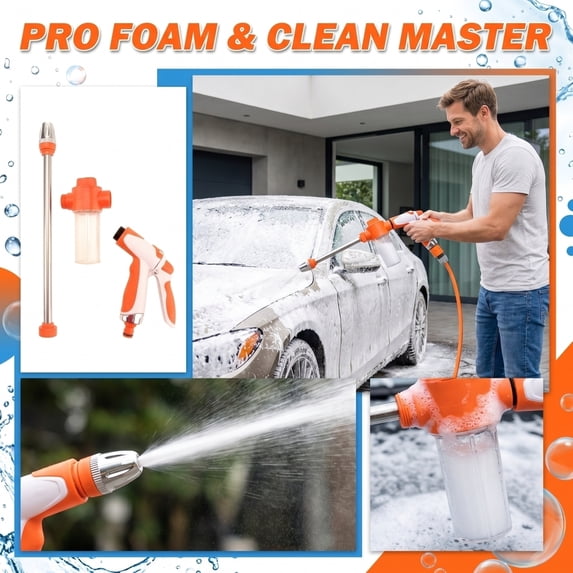 Heavy Duty High Pressure Washer Spray Gun with Quick Attach Soap Foam Cannon Bottle Adjustable Metal Garden Hose Nozzle Extension Wand for Automotive Car Wash Fleet Detailing Patio Yard Cleaning