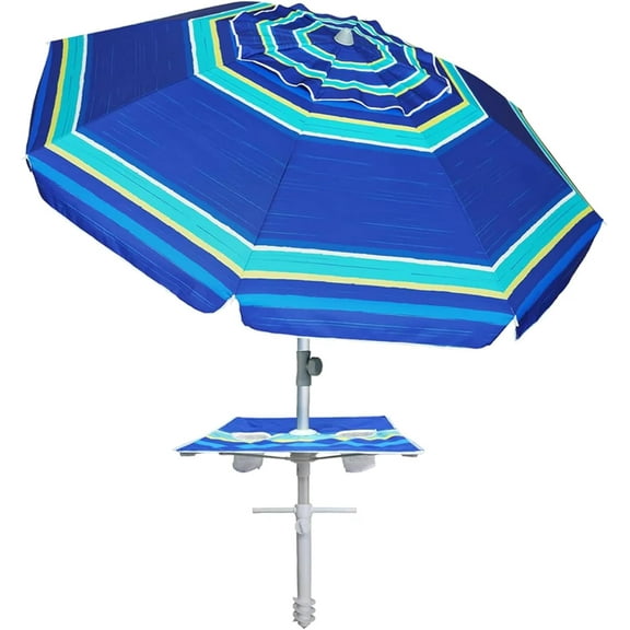 Heavy Duty High Wind Beach Umbrella with sand anchor, Built-in Table Tray Vent Tilt Pole, UPF 50+ Windproof Portable Outdoor Umbrellas Carry Bag for Patio Garden Pool Backyard stripe