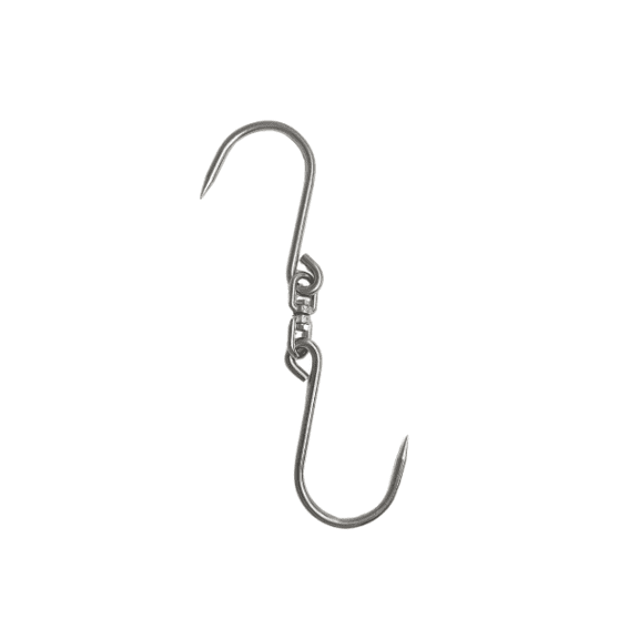 Heavy-Duty Hinged Double Meat Hook 4-Pack Stainless Steel, 8 in, 8 mm