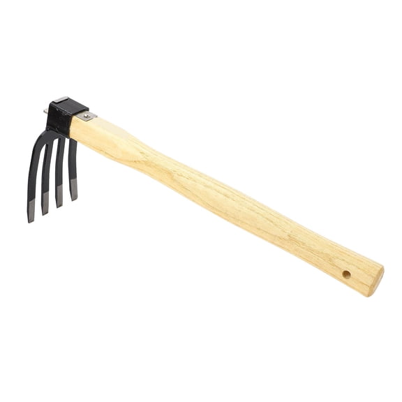 Heavy Duty Hoe Fork Combo Wooden Handle Garden Hand Digger Rake Dual Use Cultivator Tiller Hand Tool for Crushing and Aerating Soil in Yard Farm Planting (15.75 inches / 40 cm)