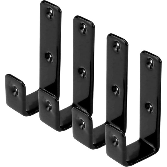 Heavy Duty Hook Bracket Stainless Steel J Hooks 1-Inch Black 4 count