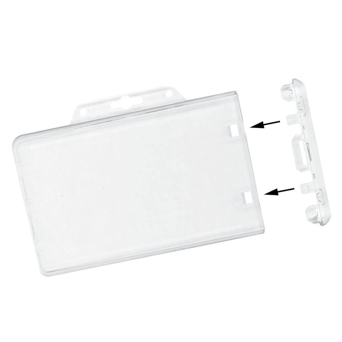 Heavy Duty Horizontal Locking Badge Holder - Crystal Clear Hard Plastic Case for Photo I.D. Badges or Proximity Cards by Specialist ID