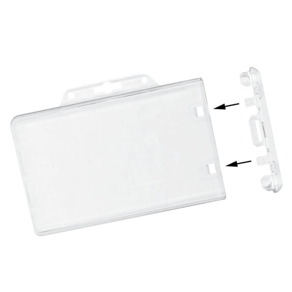 Heavy Duty Horizontal Permanent Locking Badge Holder - Crystal Clear Hard Plastic Case for Photo I.D. Badges or Proximity Cards by Specialist ID