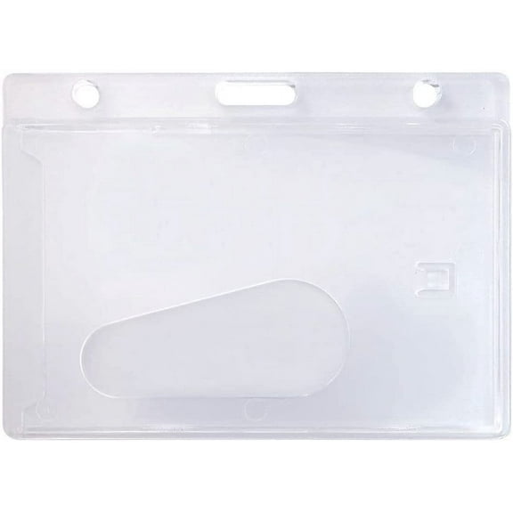 Heavy Duty Horizontal Plastic Badge Holder with Thumb Slot Card Removal - Landscape Hard Case Protector - Clear Frosted Cover by Specialist ID