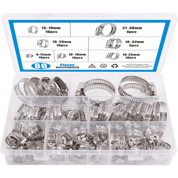 Heavy Duty Hose Clamp Assortment 5/16-2 3/8" 60 PCS, SAE Standard, All 5/16"HEX, Soft Hose Protection for Fuel Line, Automotive, Water Line