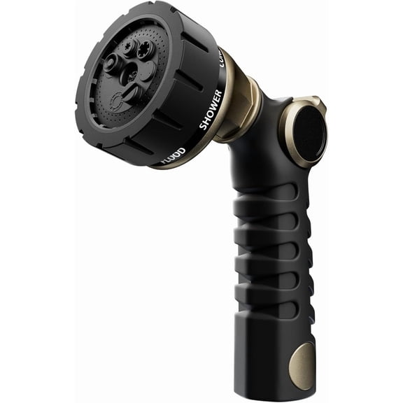 Heavy Duty Hose Nozzle, Metal Garden Water Hose Sprayer with 7 Watering Patterns, Thumb Control, On Off Valve, High Pressure Nozzle Sprayer for Watering Plants, Car and Pet Washing, Bronze