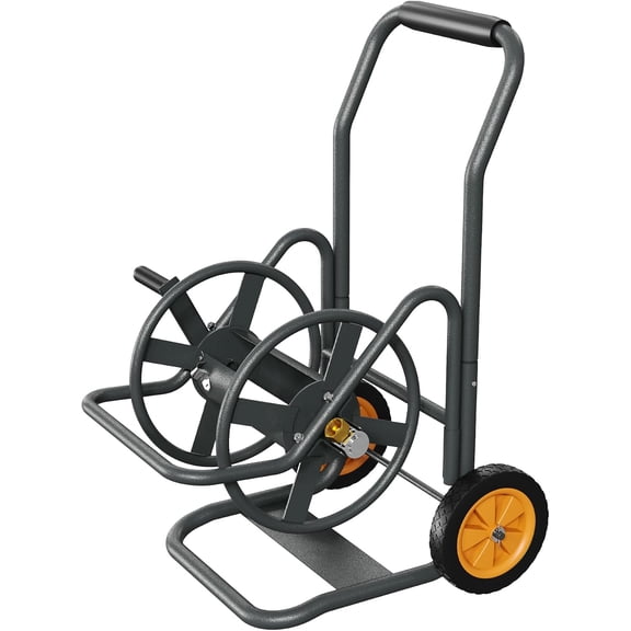 Heavy Duty Hose Reel Cart with Wheels Cart Holds up to 200 Ft 5/8in Hose Portable Hose Storage Cart with Basket and Connector for Yard and Lawn