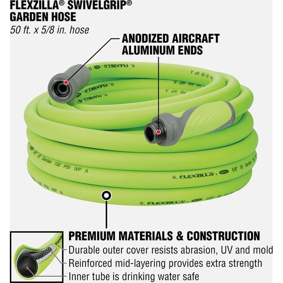 Flexzilla Heavy Duty Hose With SwivelGrip Connections - Single Pack Garden & Landscape Use, Standard Connection