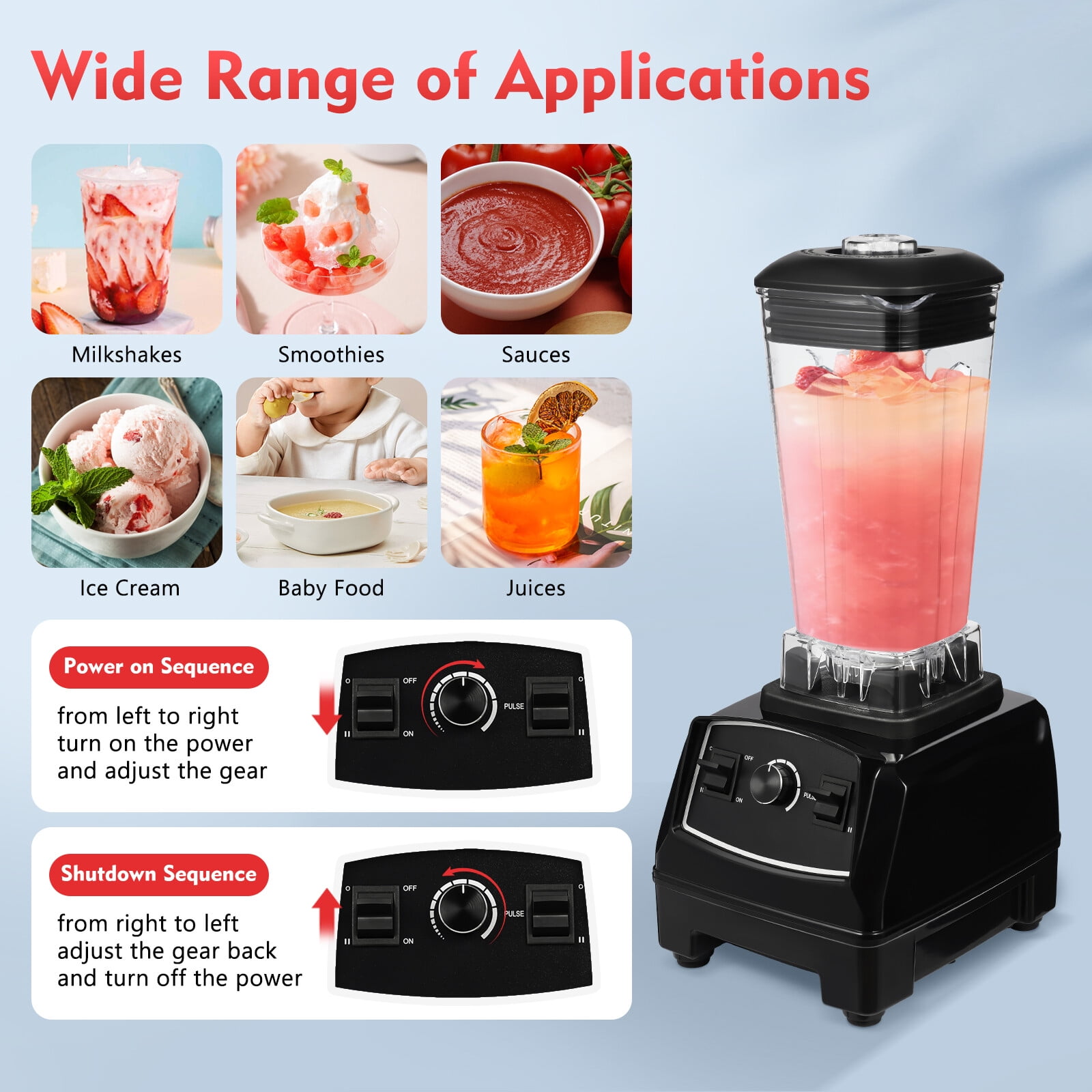 Heavy Duty Household Grade Mixer 110V For Juicer Food Fruit Ice Universal Wet & Dry Grind For Puree, Ice Crush and Smoothies (Black)