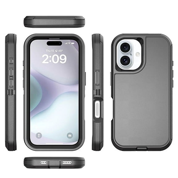 Heavy Duty Hybrid Defender Rugged Case for iPhone 17 with Holster Belt Clip - Black/Black