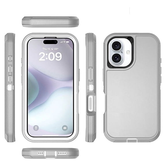 Heavy Duty Hybrid Defender Rugged Case for iPhone 17 with Holster Belt Clip - Gray/White