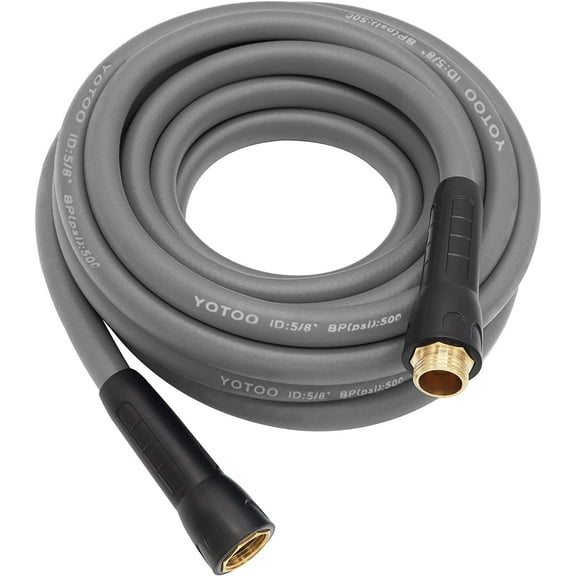 Heavy Duty Hybrid Garden Water Hose 5/8-Inch by 25-Feet 150 PSI Kink Resistant, Flexible with Swivel Grip Handle and 3/4" GHT Solid Brass Fittings, Gray
