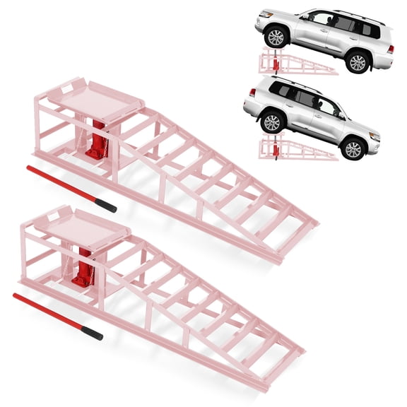 Heavy Duty Hydraulic Car Ramps 2-Pack – 5 Ton/11,000 lbs Capacity, Low Profile High Lift (9.4"-13.3"), Adjustable Steel Auto Service for Oil Changes, Garage Repair – Pink, 1 Pair