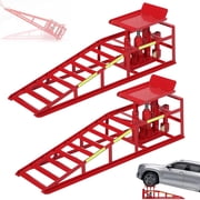 Heavy Duty Hydraulic Car Ramps 2 Pack, Built in Wheels Adjustable Height with Reflective Stickers for Garage