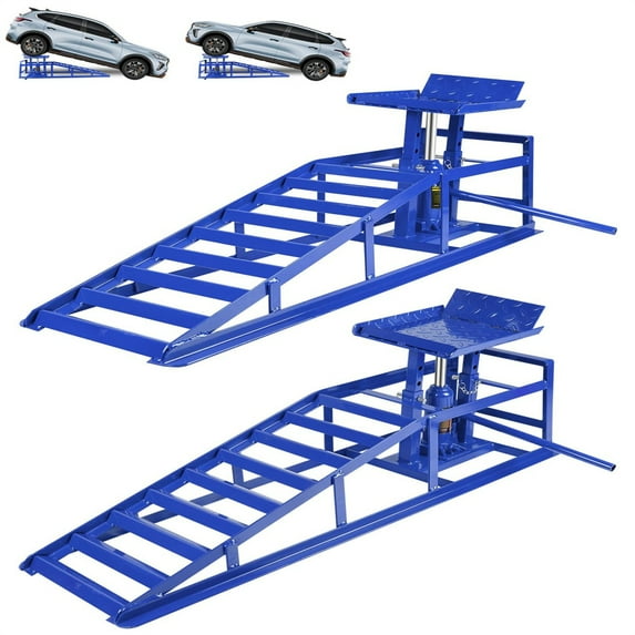 Heavy-Duty Hydraulic Car Ramps - 5T Load Capacity with Anti-Slip Triangular Plate and Ring Chain Bolt, Adjustable 9.3-14 Inch Height