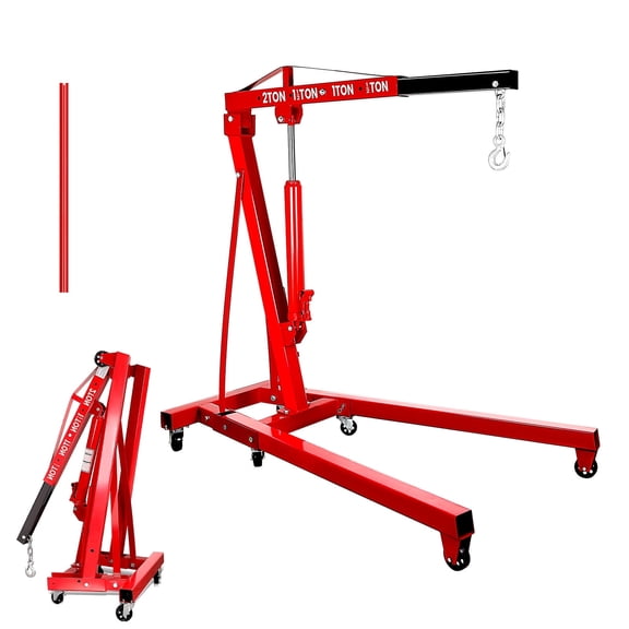 Heavy Duty Hydraulic Engine Hoist with Lever, 2 Ton/4400 LBS Capacity, Folding Cherry Picker Shop Crane with Telescoping Boom, Engine Crane with Leveler for Auto Repair, Engine Lifting, Warehouse