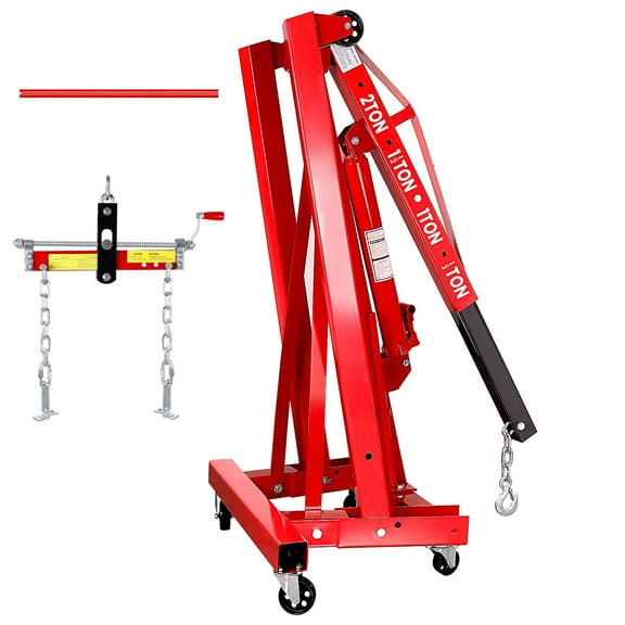 Heavy Duty Hydraulic Engine Hoist with Lever, 2 Ton/4400 LBS, Cherry Picker Shop Crane with Telescoping Boom & 360° Casters, Folding Engine Crane for Auto Shops, Garage Work, Engine Lifting