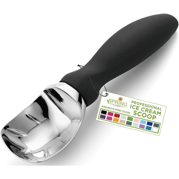 Heavy Duty Ice Cream Scoop with Comfortable Handle - Professional Ice Cream Scooper for Gelato, Sorbet, Cookie Dough, Melon, Frozen Yogurt - Dishwasher Safe Metal Kitchen Tool - Black