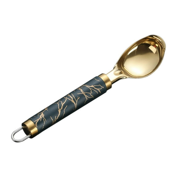 Heavy Duty Ice Cream Scoop with Comfortable Handle, Stainless Steel Ice Cream Scooper for Gelato, Sorbet, Cookie Dough, Melon, Yogurt - Dishwasher Safe Metal Kitchen Tool, Black Gold