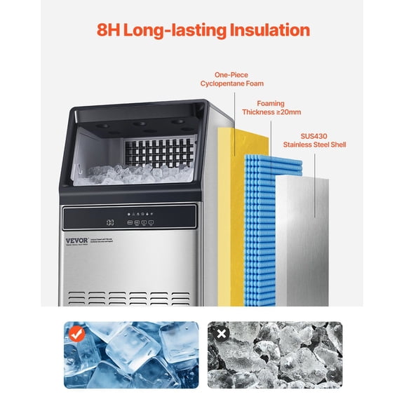 Heavy Duty Ice Maker: 160lbs per Day, 55 Cubes in 15 Mins, 33lbs Storage, LED Digital Control & Self-Cleaning Cycle