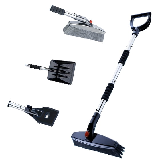 Heavy Duty Ice Scraper for Car, 3-in-1 Retractable Snow Removal Tool with Brush, Detachable Extendable Handle for Windshield, Portable Winter Car Accessory
