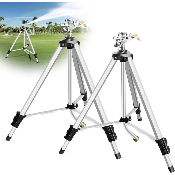 Heavy Duty Impact Sprinkler on Tripod Base 36 Inch 2 Pack Brass Nozzle 360 Degree Rotation Up to 80 Ft Coverage