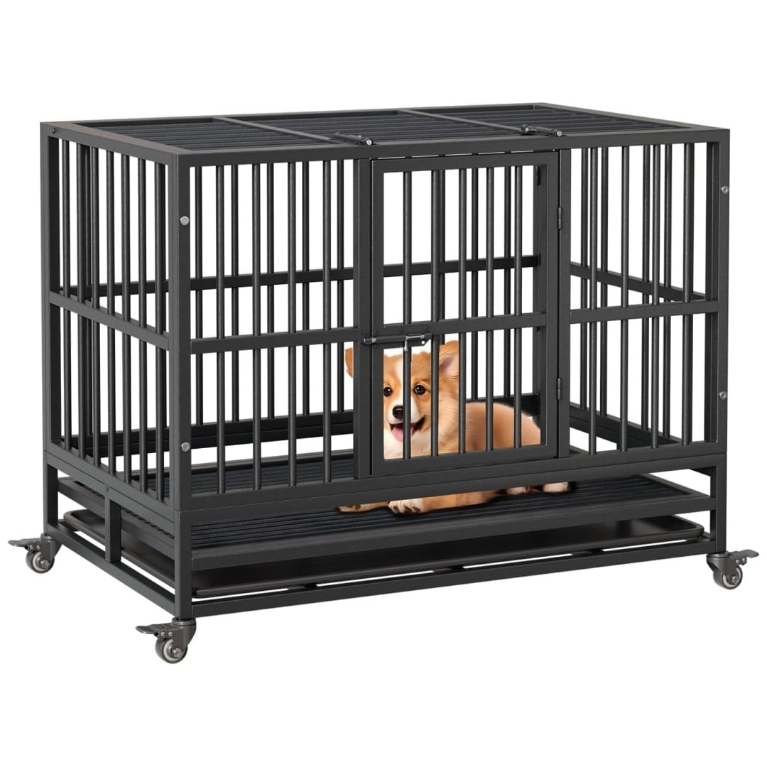 View of Heavy Duty Indestructible Dog Crate, Escape Proof Dog Cage with Double ...