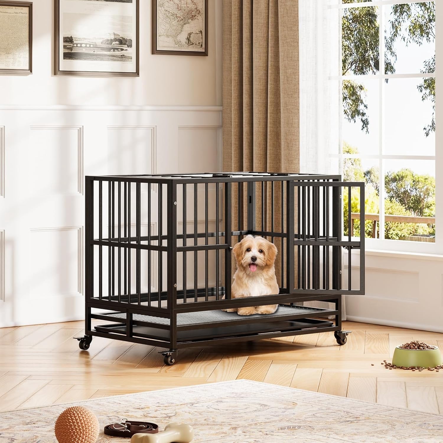 GARVEE Lockable 2-Door Metal Wire Crate for Dogs with Removable Tray,  37 x 23 x 29.45 inch, Black