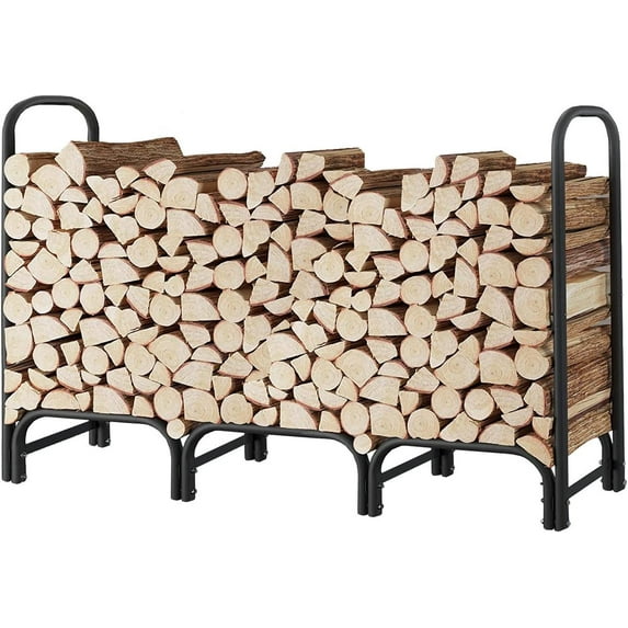 Heavy Duty Indoor Outdoor Log Holder & Black & 8ft Firewood Storage Log Rack with Cover