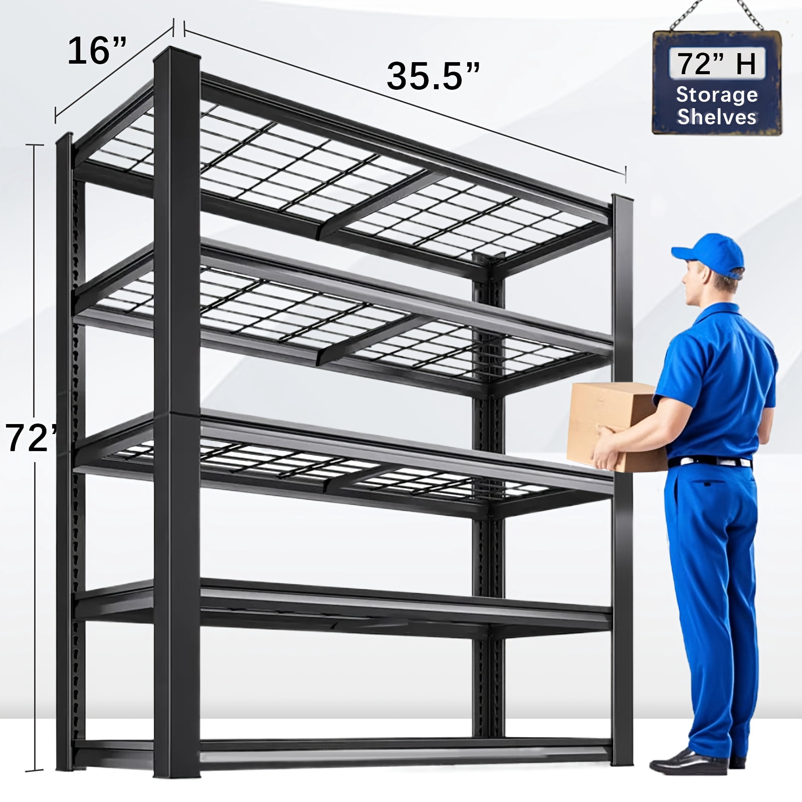 Heavy-Duty Industrial 5-Tier Garage Shelving Unit, Adjustable Metal ...