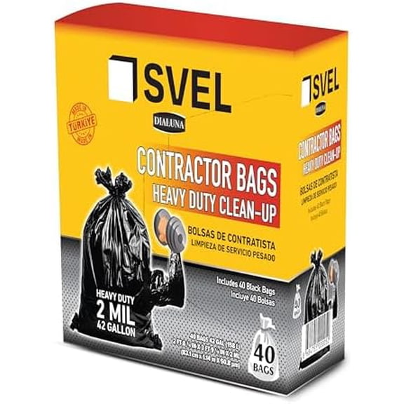 Heavy Duty Industrial Contractor Bags 42 gallons 2 Mil (20 Bags) - 33" x 48" Thick and Tough Trash Bag for Construction, Commerical, Yard, Outdoor use.