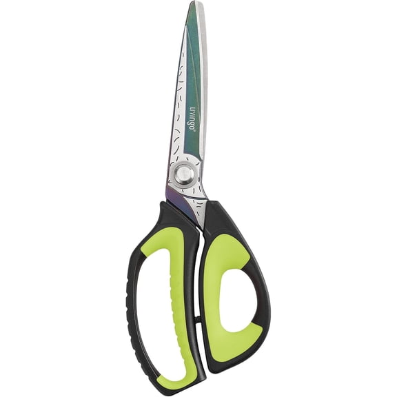 Heavy Duty Industrial Scissors: 10" Utility Stainless Steel Sharp Scissors all Purpose Premium Titanium Coating Forged Shop Shears for Household Pruning, Gardening, Construction, Green/Black