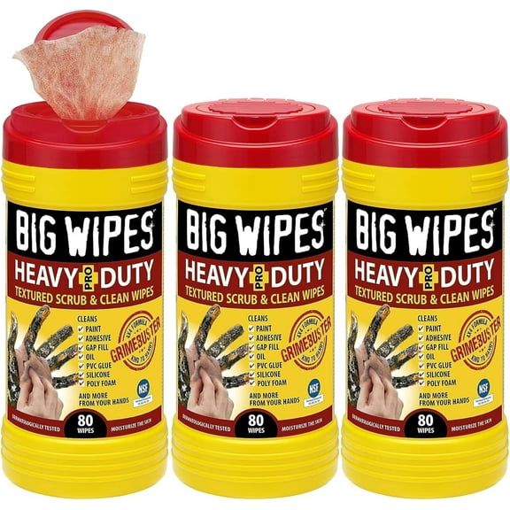Heavy Duty Industrial Textured Scrubbing Wipes (80 Count (Pack of 3), Heavy-Duty)