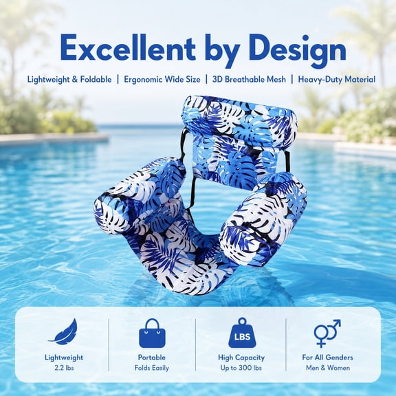 Heavy Duty Inflatable Pool Float Chair for Adults, Ergonomic Water Floating Lounge with 3D Mesh for Summer Beach Lake Party