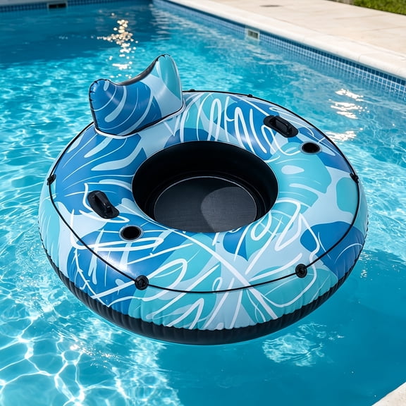 Heavy-Duty Inflatable River Pool Tube Float, Floating Lounge Raft with Cooler, Cup Holders And Supportive Backrest, Equipped with Durable Handles & Grab Rope, Suitable for River, Pool, Lake And Beach