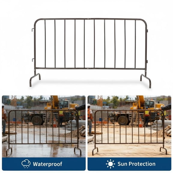 Heavy Duty Interlinked Steel Safety Barrier Galvanized Metal Crowd Control Barricade with Bridge 0.8MM 6.5 feet Pack of 1 Brown