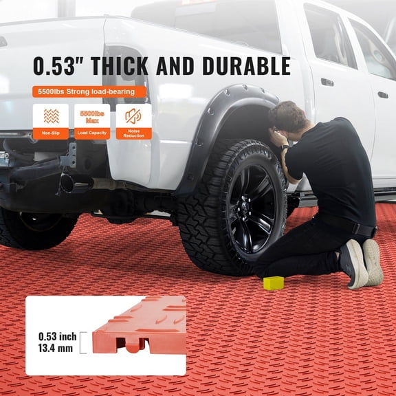 Heavy-Duty Interlocking Garage Tiles, 12x12 Inch, 50-Pack  Textured Non-Slip Surface for Floor Protection in Garages, Gyms, Workshops  Red
