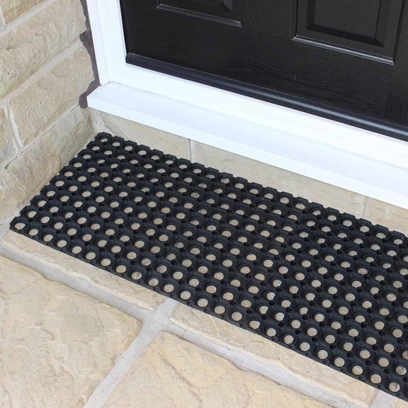 Evideco Black Rubber Interlocking Floor Mat Set of 2 16x24 Inches - Rubber Backing, Heavy-Duty, Weather Resistant - Indoor Outdoor - Customizable Mat for Commercial and Residential Entry